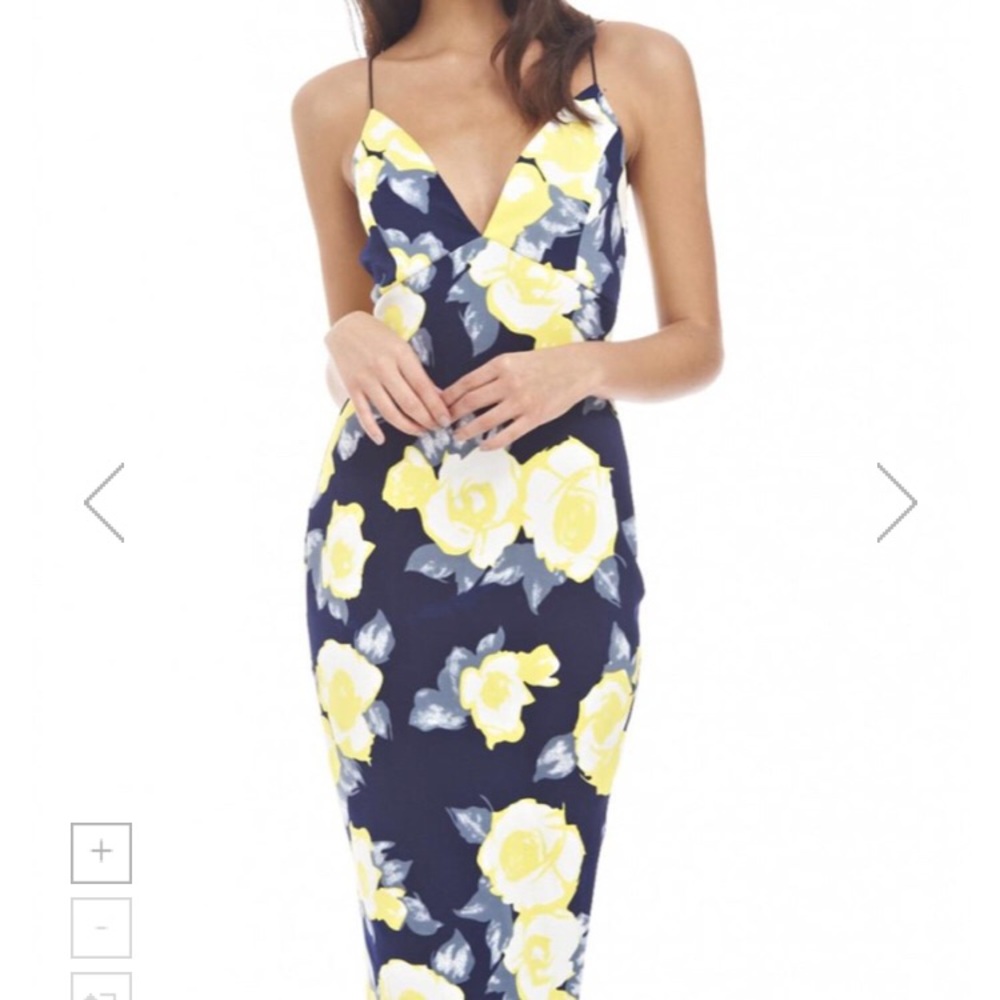 AX Paris Plunge Front Floral Bodycon Midi Dress